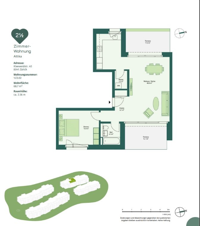 Appartamento attico di 2 ½ locali