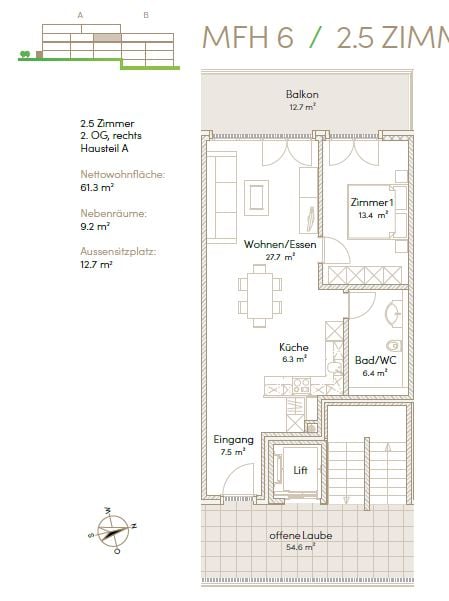 2 ½ rooms apartment