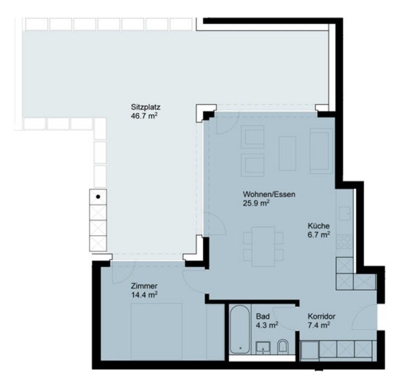 2 ½ rooms furnished flat
