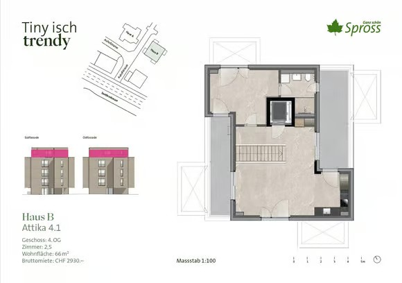 Appartamento attico di 2 ½ locali