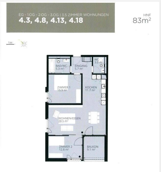3 ½ rooms apartment