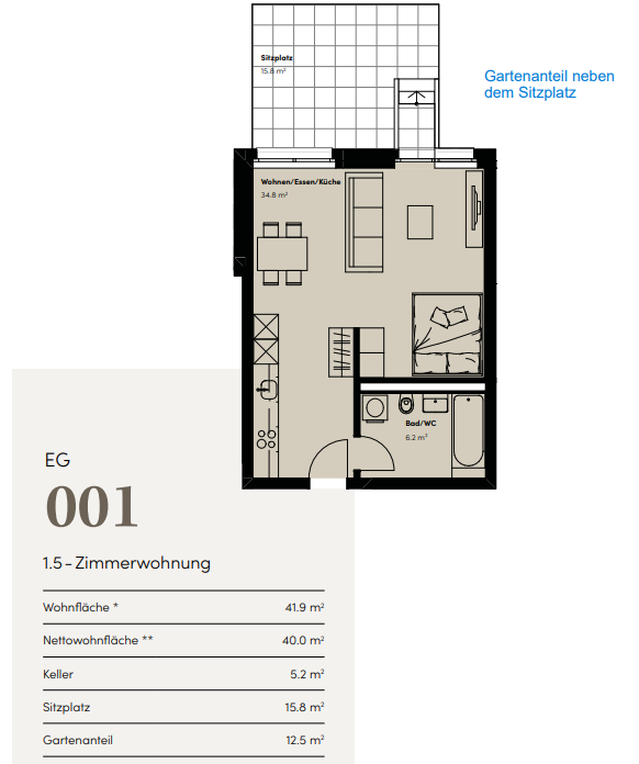 1 ½ rooms apartment