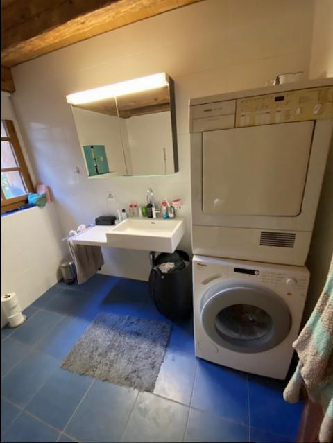 6 ½ Zimmer Einfamilienhaus

Ehemaliges Wohnhaus, im Dorfzentrum mit Geschmack vergrössert und renoviert.   
  
\- EG: Halle, WC Besucher, Küche, Keller, Wohn-Esszimmer   
\- 1. Stock: 3 Schlafzimmer, Badezimmer-WC, Duschzimmer-WC   
\- Dachgeschoss: Flur, 2 Schlafzimmer   
\- Dachboden: 1 Speicher. 