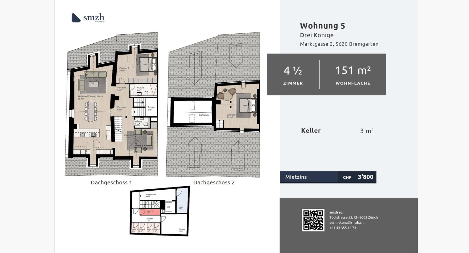 4 ½ room attic flat