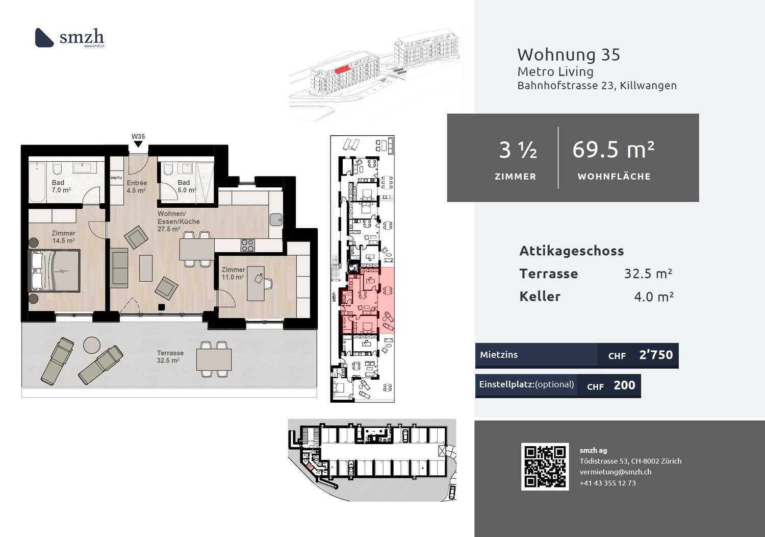Appartement en attique de 3 ½ pièces