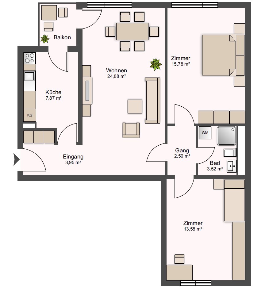 3 rooms apartment